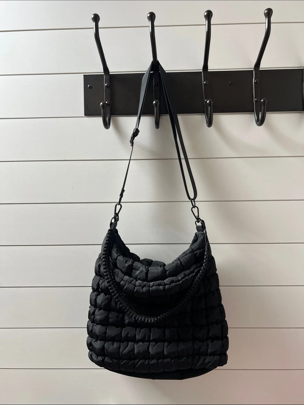 C&C California Quilted Black Shoulder Bag with Rope Detail